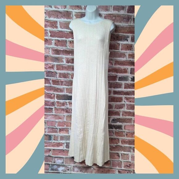 ✨ A New Day Oatmeal Faux Plissé Sweater Midi Dress – XXL Chic Sleeveless Lounge - Picture 1 of 6